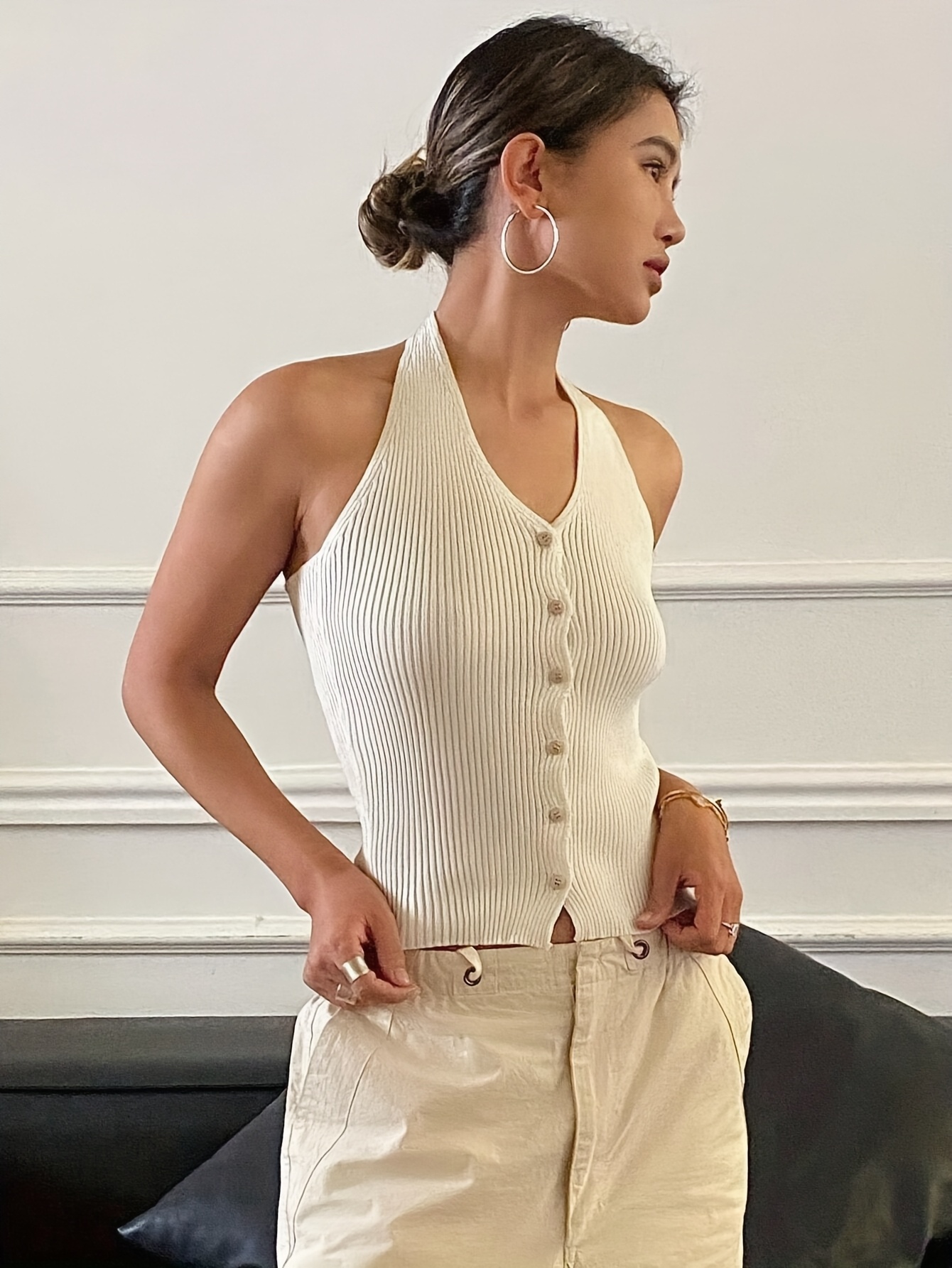 women's casual tie front short sleeve knit cardigan beige Temu