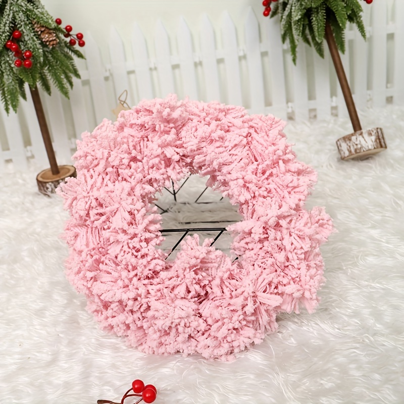 

1pc Pink Flocked Christmas Wreath - 12" Pvc Holiday Decor For Home & Hotel, Parties &