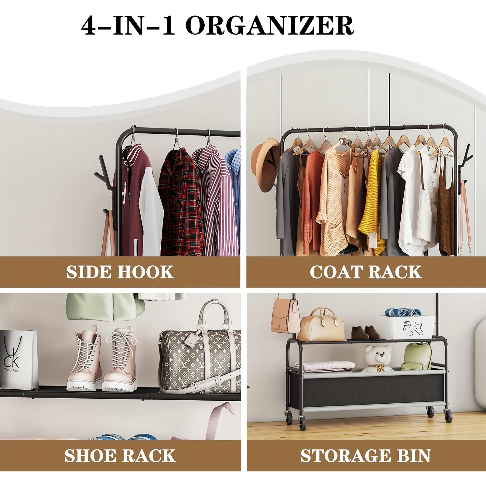 garment rack storage basket metal free standing clothes rack Temu