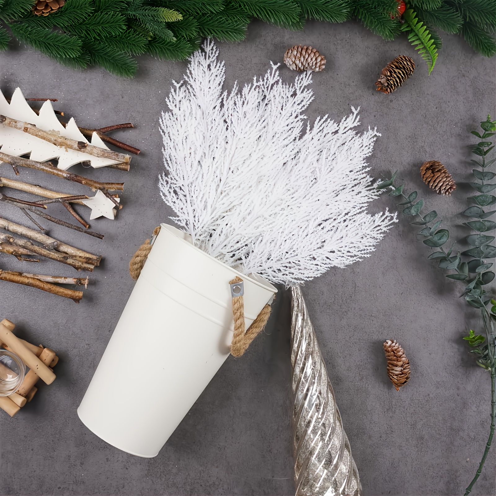 TEMU 10pcs Christmas Decorative Flowers Artificial Pine Branches Artificial Cedar Picking Christmas Flowers Spray Vase Filling Home Garland Garland