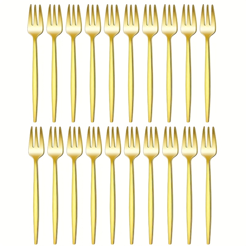E-shop 20er-Set aus Edelstahl Goldene Teegabeln, Dessertgabeln, Kuchenbuttergabeln, Salatgabeln, Obstgabeln, Goldenes High-End-Tischgeschirrset,