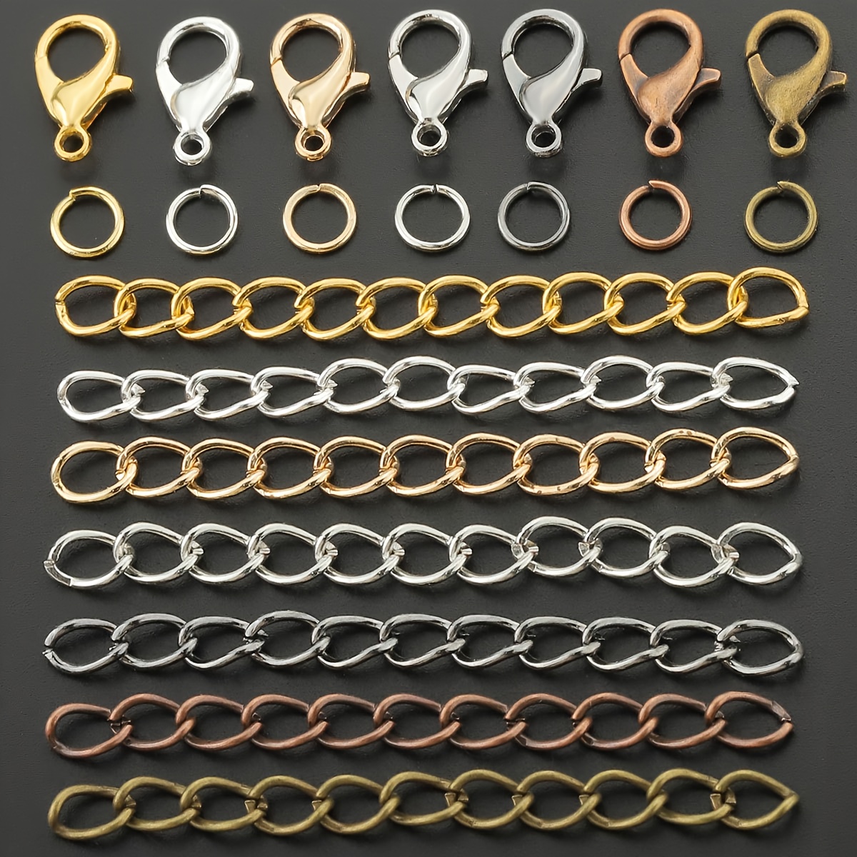 TEMU 100pcs Jewelry Chains, Including 40pcs Lobster Clasps, 40pcs Jump Rings, And 20pcs 1.97inch And 2.76inch Necklace Extender Chains, Suitable For