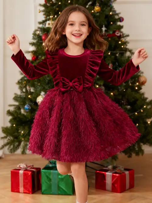 toddler girl winter dress Toddler Girls Velvet Ruffle Fall Winter Dress Miipat Official Site