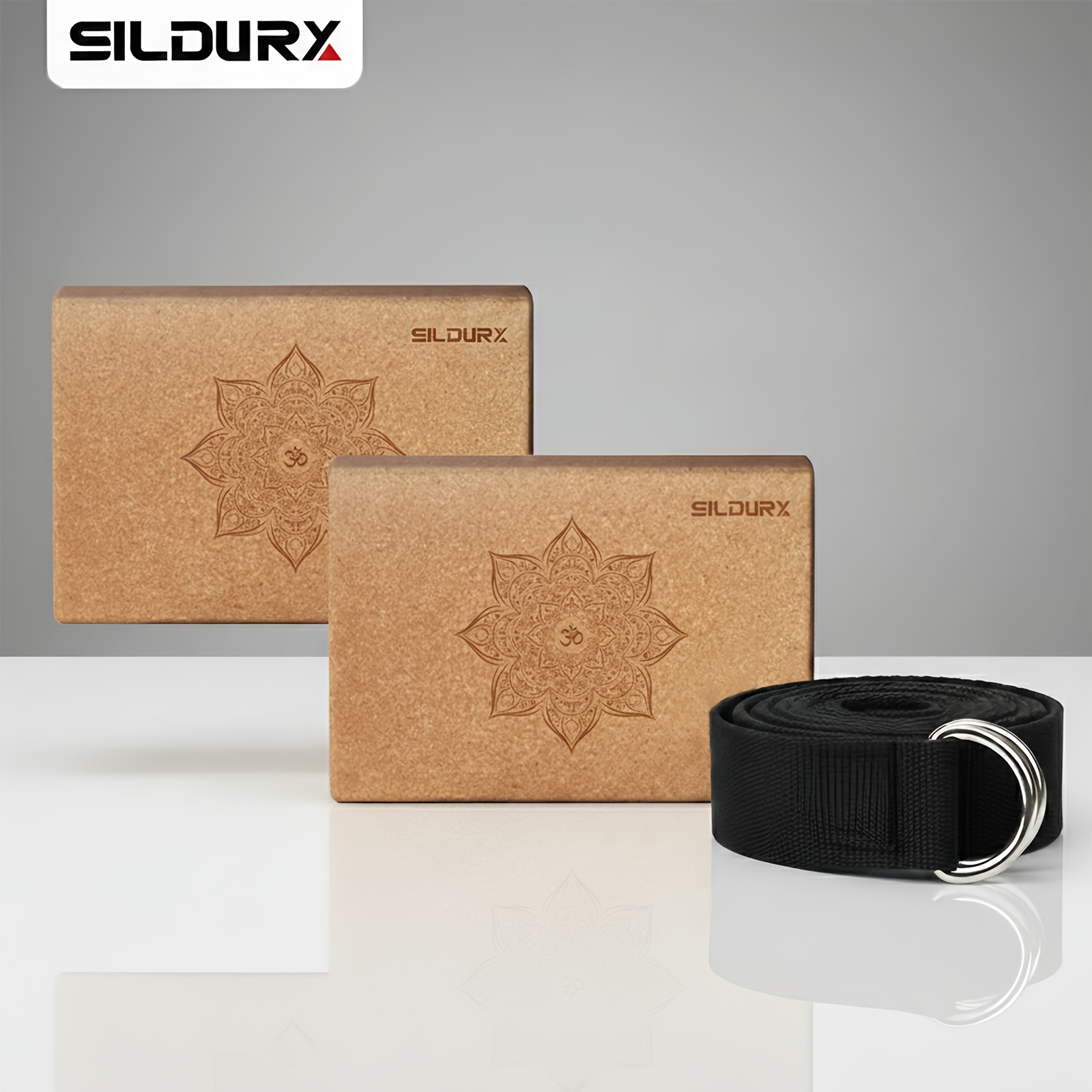 SILDURX Cork Yoga Blocks 2 Pack with Yoga Strap