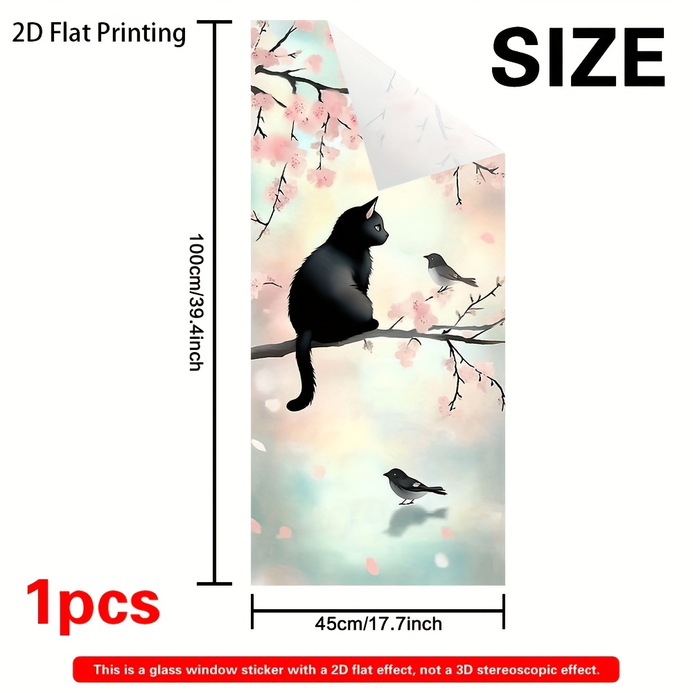 TEMU 1pc Of Black Cat Birds Window Film, A Static Cling Frosted Privacy Is Glue-free And Removable, Suitable For Office, Home, Kitchen, And Balcony,