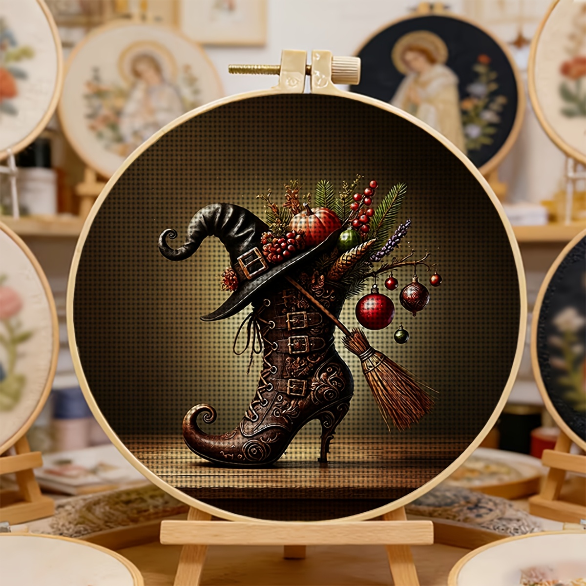 Round DIY Cross-Stitch Printed Kit with High Heels Design