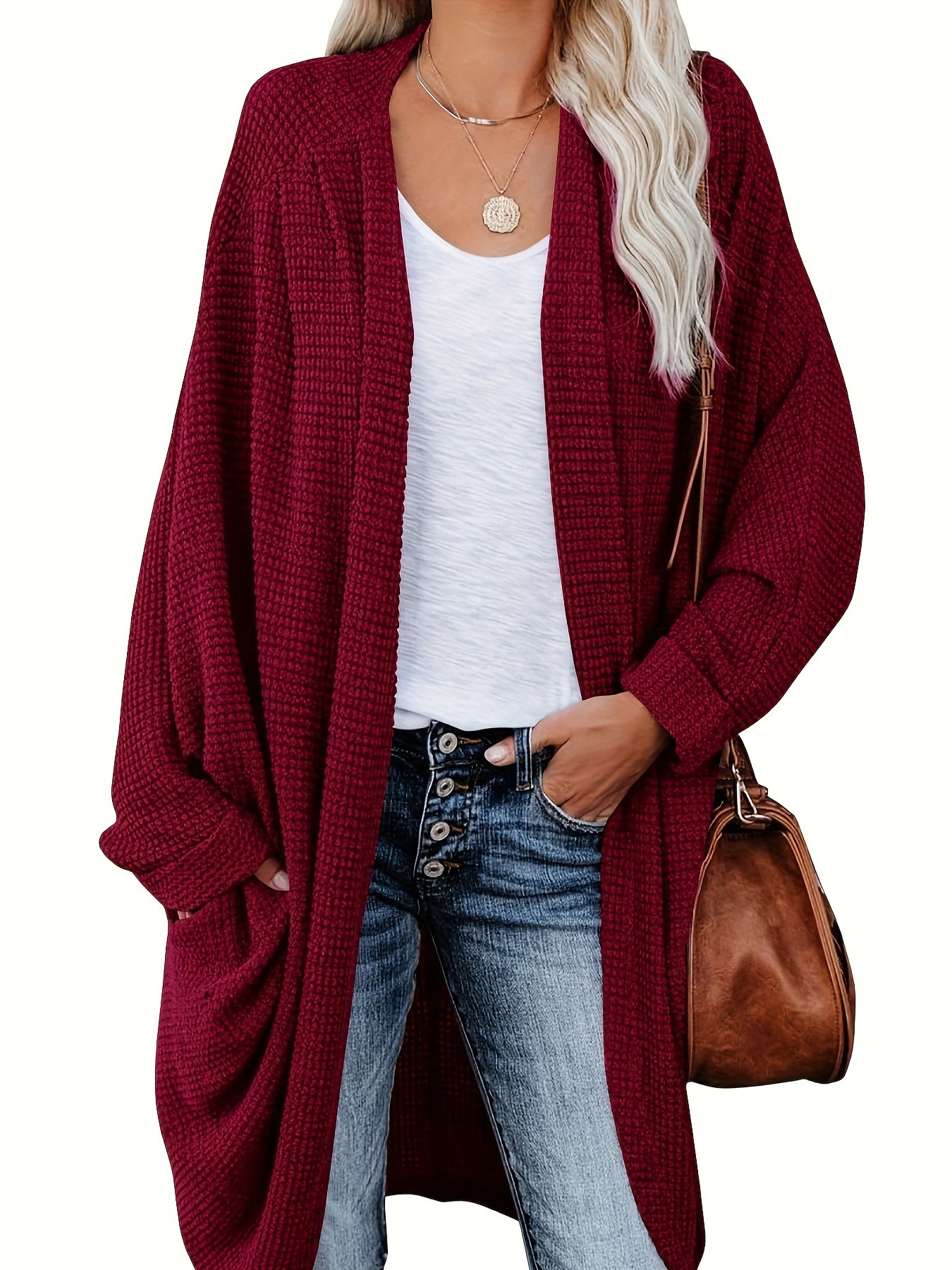 Womens Sweaters Slouchy Waffle Cardigan Sweater Womens Light