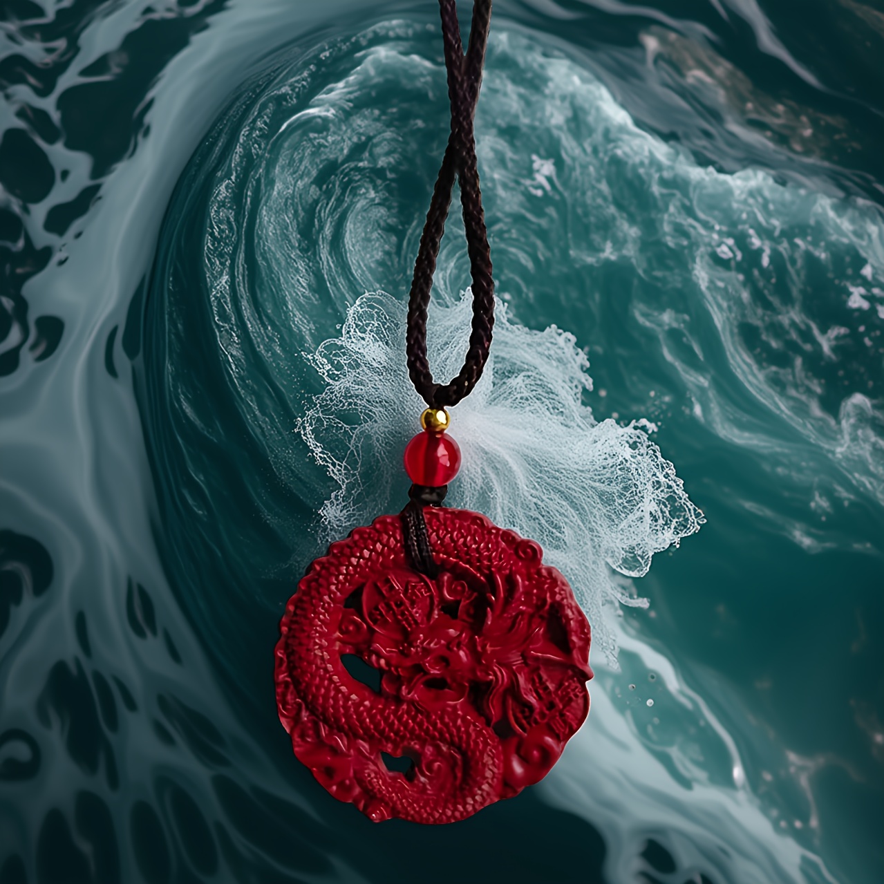 Red Natural Dragon Pendant, Couple Lucky Charm Necklace