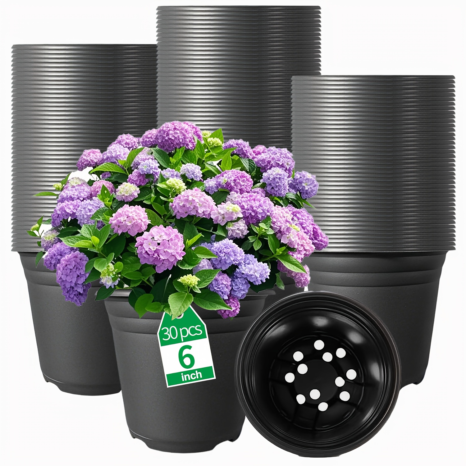 Image of 30pcs 6-inch Dark Gray Plastic Seedling Pots With Drainage Holes - Perfect For Indoor/outdoor Gardening, Flower Planting, And Seed Starting, , Soft Plastic Material