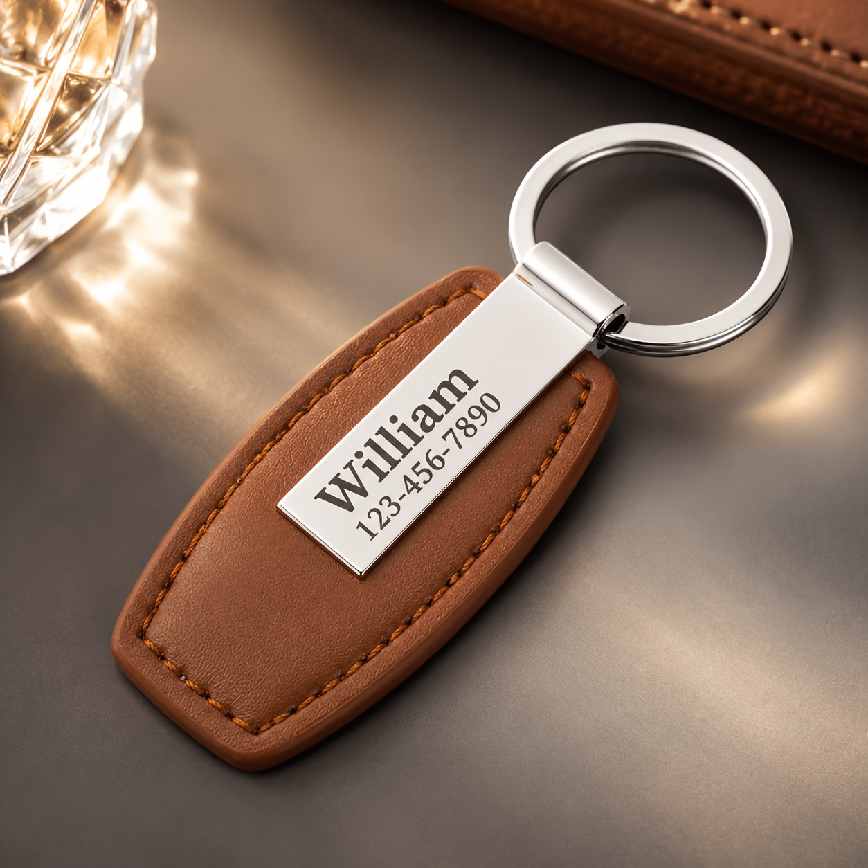 TEMU 1pc Personalized Custom Engraved Keychain, Retro Anti-lost Key Ring With Stainless Steel Id Tag, Custom Name Phone Number, Christmas Anniversary