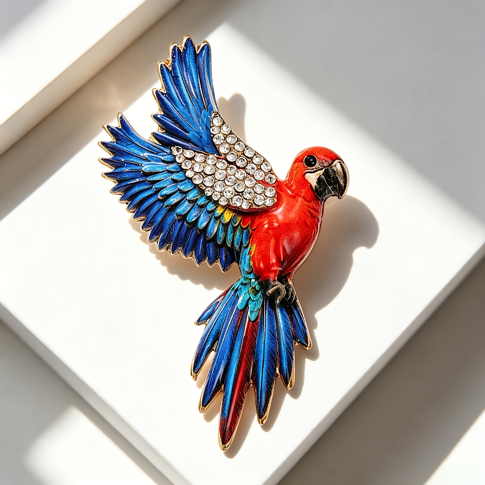 TEMU 1pc Gold-bordered New Craft Rhinestone Displaying Macaw Enamel Brooch, Tropical Retro Forest Light , Suitable For Trench Coat Suit Qipao Scarf