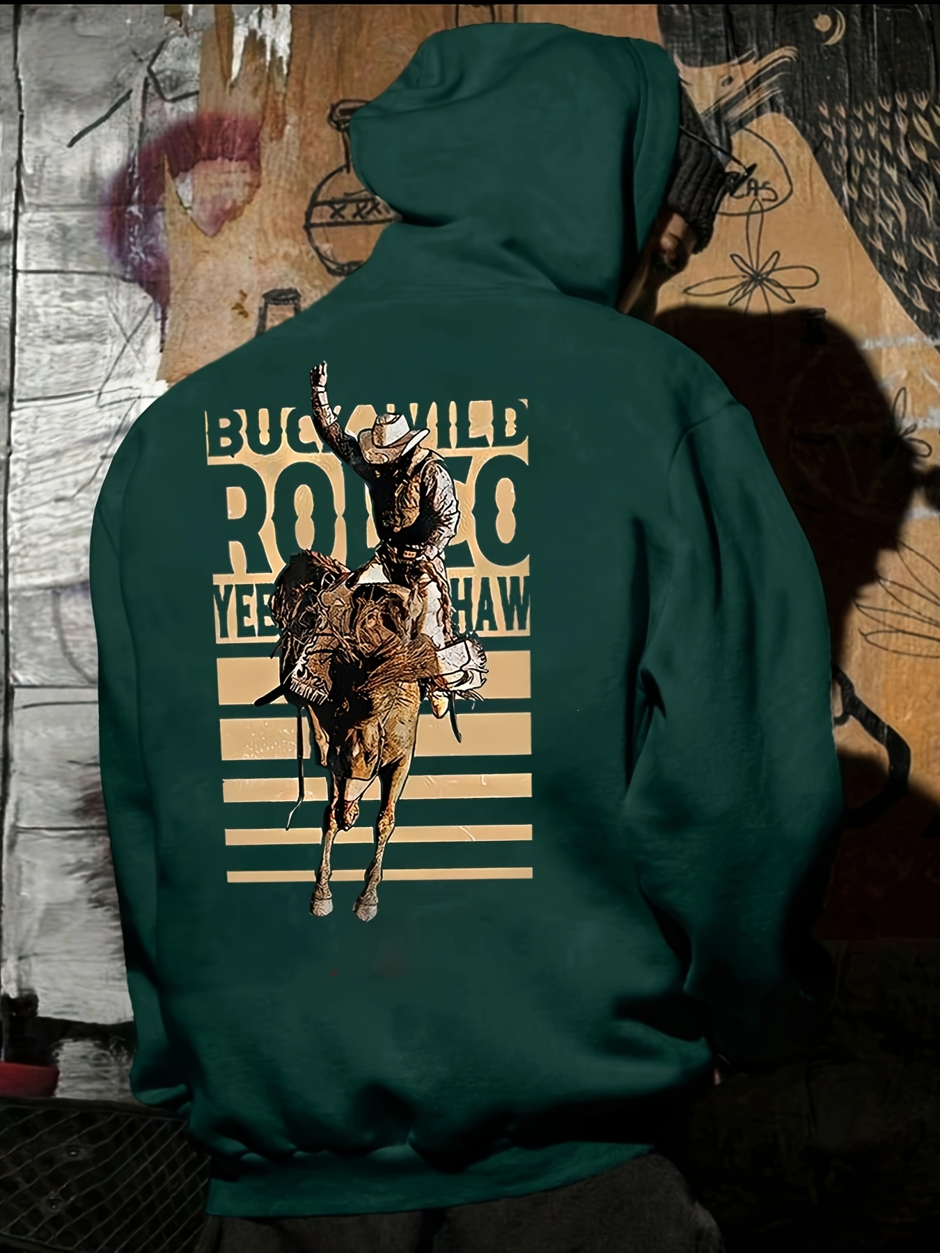 *'s Casual Gray Hooded Sweatshirt with &*;* TEXAS&*; Print and Cowboy  Graphic, Drop Shoulder Design Ideal for Fall and Winter Outdoor Ac