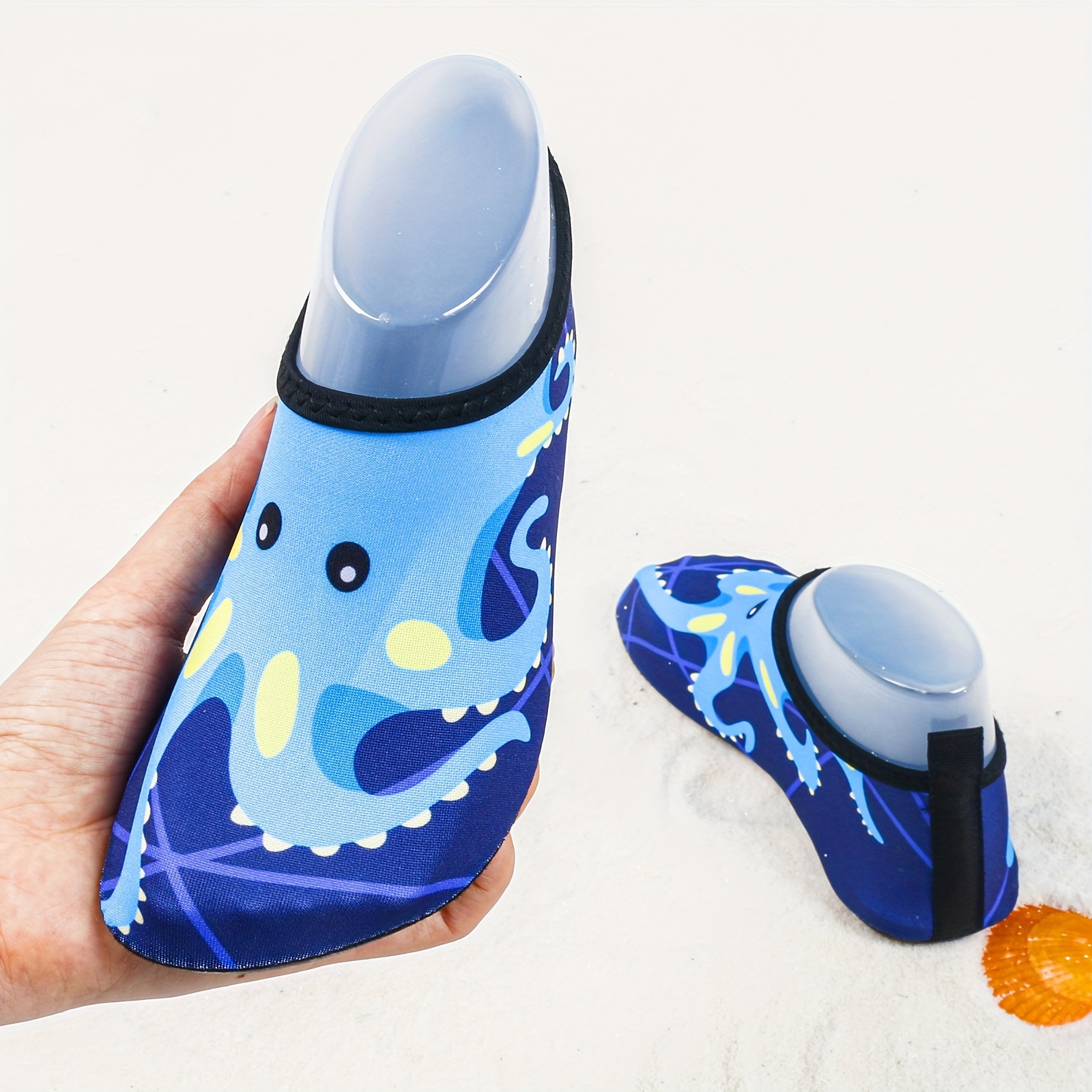 Youngsters' Lightweight Slip-On Swim Shoes - Quick-Dry Beach Water Shoes with Cartoon Whale & Designs, Soft Fabric & TPR Sole for Outdoor Swimming, Pool, Lake, Beach, and Light Beige-Friendly Comfort