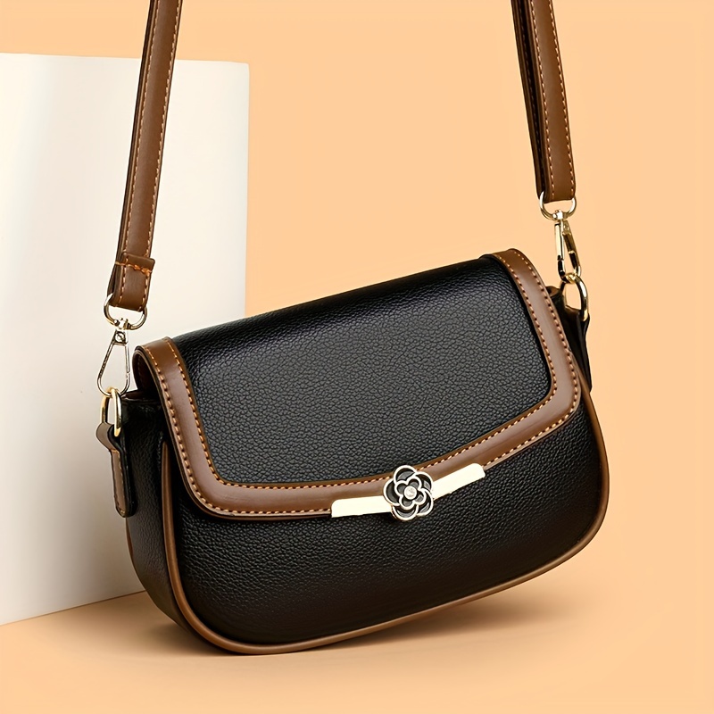 elegant two tone crossbody bag for women with adjustable strap anti theft   and stylish metallic floral accent   everyday use novelty purse details 1