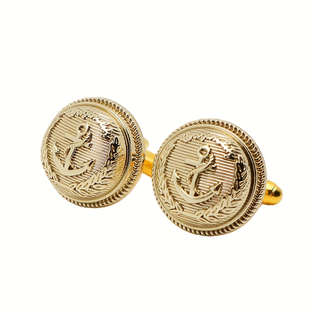 E-shop Herren Manschettenknöpfe, formelles Business Accessoire, 3D Anker Relief Nautisches Muster, vergoldenetes Distressed Craft, Vintage Marine Mode,