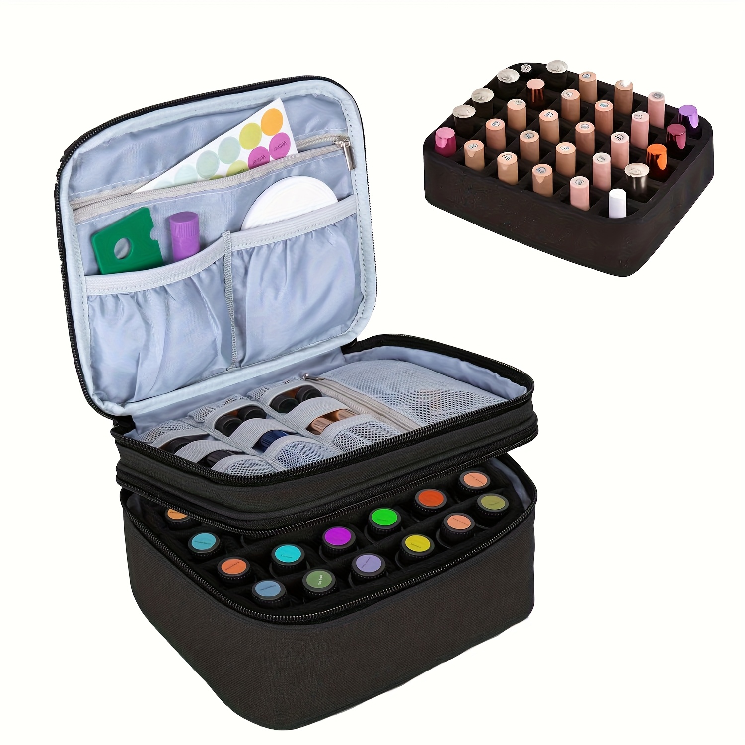 Essential Oil Carrying Case - Holds 30 Bottles (5ml-30ml, Fits For Roller Bottles), Double-layer Organizer For Essential Oil And Accessories