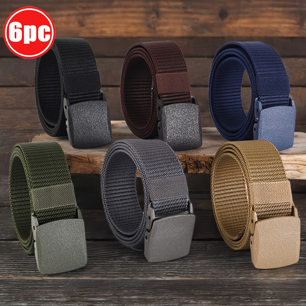 TEMU Lot de 6 Ceintures Taille en Nylon pour Homme, Ceinture en Toile, Boucle Non Métallique, Multifonctionnelle pour l'Extérieur, Ceinture Simple et