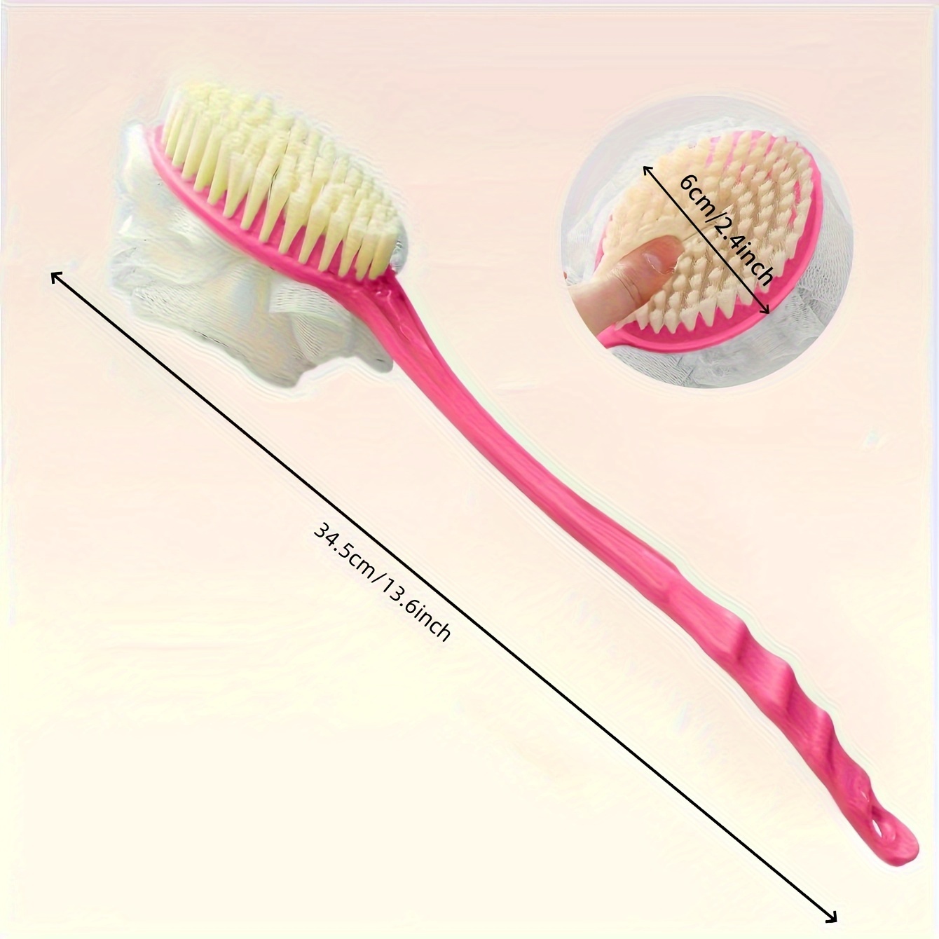 1  bristle long handle bath brush with loofah sponge non electric exfoliating body scrubber for back and full body cleanse Product details 3