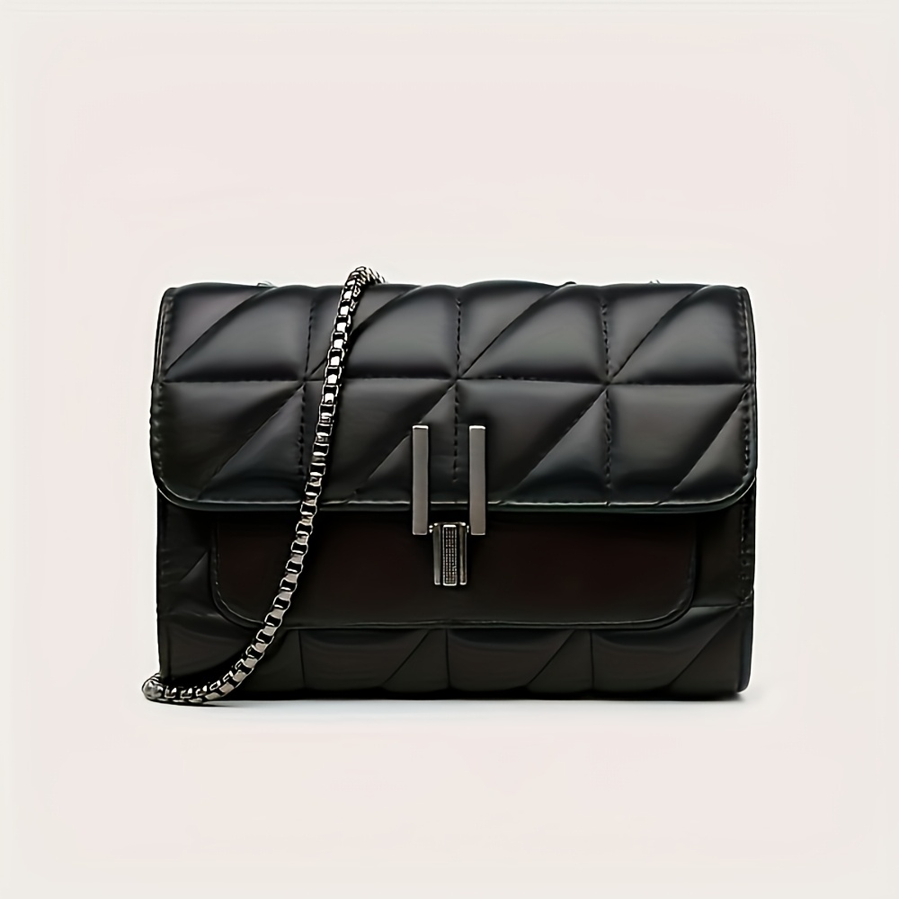 TEMU Sac Bandoulière Femme Petit à Carreaux avec Chaîne, Sac à Main Premium Noir pour Aisselle, Chaîne de Serrure Métallique et Sac Élégant,
