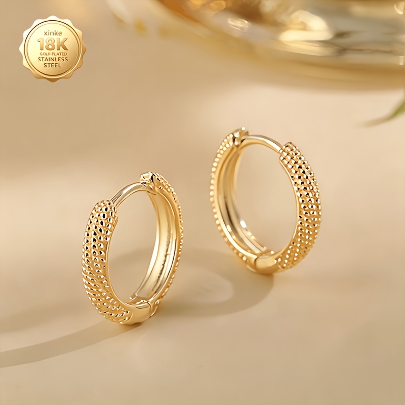 TEMU Une paire de boucles d'oreilles créoles élégantes plaquées or 18K pour femme, avec des torsadés irréguliers et des crochets d'oreille