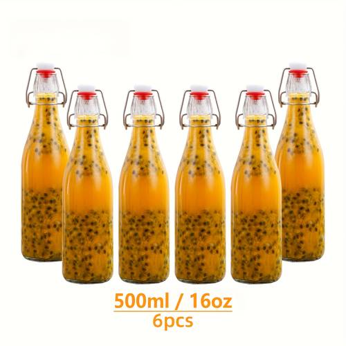 6pcs 500ml 16oz airtight glass bottles homemade fruit wine red white wine and beverage and wine making kit multipurpose oil and beverage storage bottles leak proof design