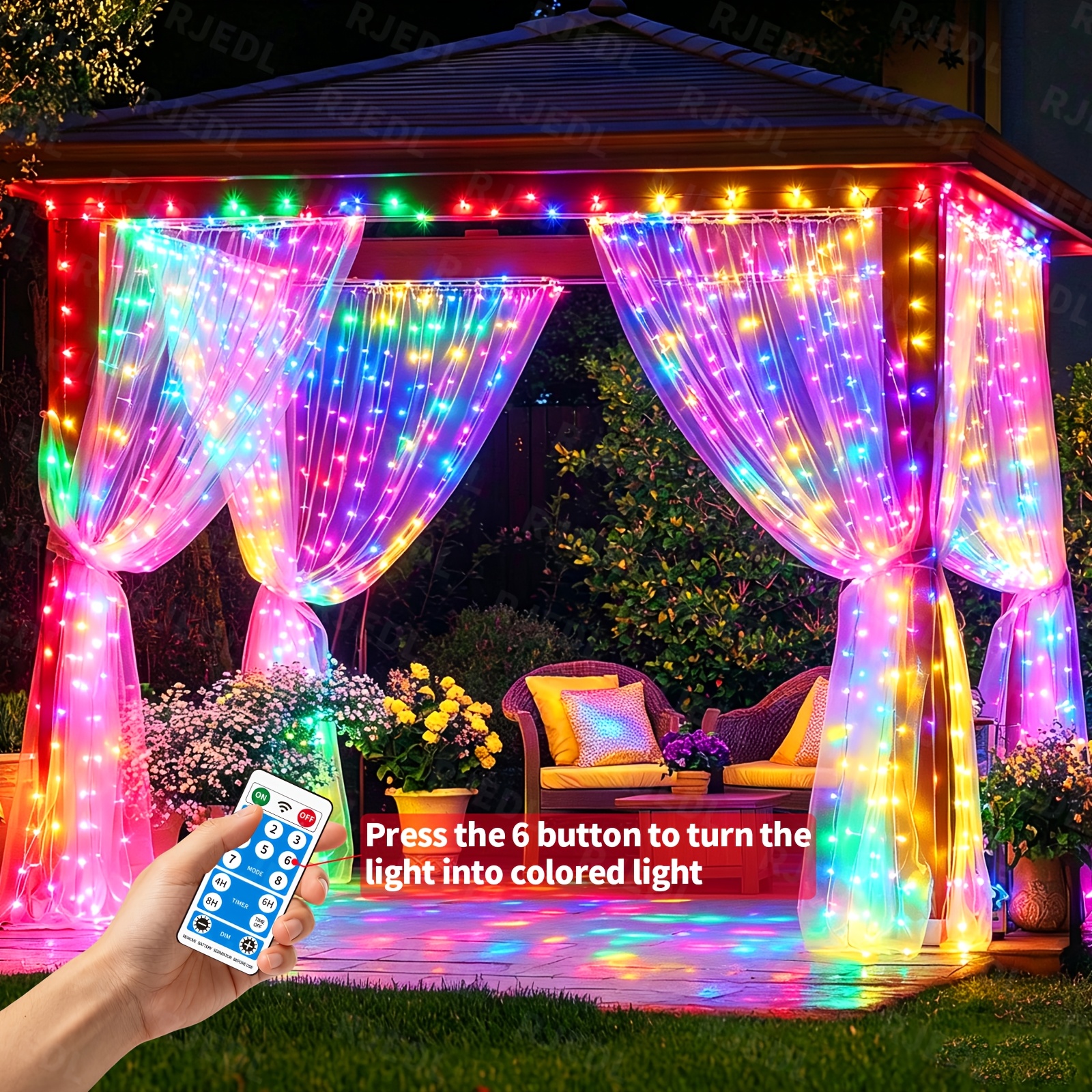 TEMU Rjedl Upgraded 330-led Solar-powered 7-color Curtain Light A Fairy-tale String Light With 8 Dimming , Energy-saving And Durable, Suitable For