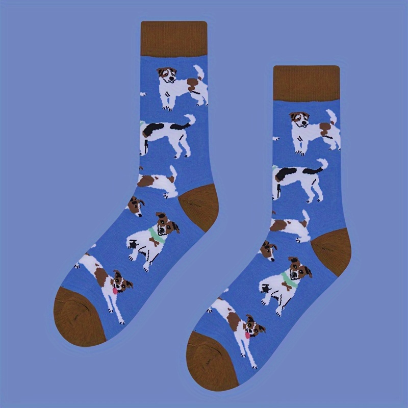 

1 Pair Of Men's Novelty Cartoon Dog Pattern Crew Socks, Breathable Cotton Comfy Casual Socks For Men's Outdoor Wearing All Wearing