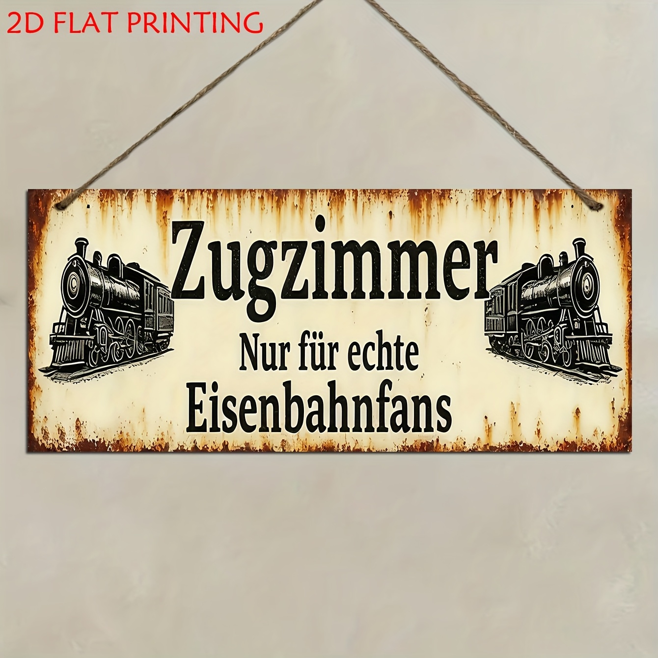 Image of 2d Flat, 1pc Vintage Steam Train Wooden Decorative Sign & Plaque Plaque With German Text, Railway Enthusiast Gift For Home, Office, Garden, Or Outdoor, Halloween, Christmas Decor, 2d Flat