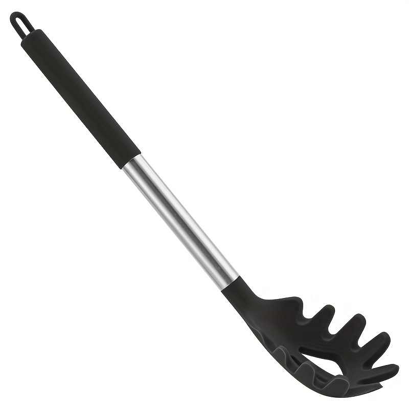 TEMU 1pc, Stainless Steel Handle Silicone Powder Claw, Pan Silicone Spaghetti Spoon Long Handle Silicone Pasta Spoon, Stainless Steel Handle, High