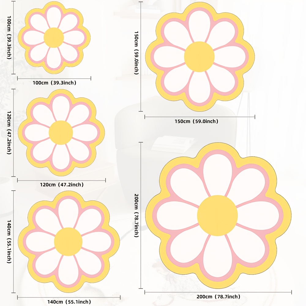 TEMU Extra Large Luxury Rug Suitable For Living Room Bedroom Dining Area - Non-slip Plastic Backing & Thick Padded With Cute Daisy Pattern In Yellow