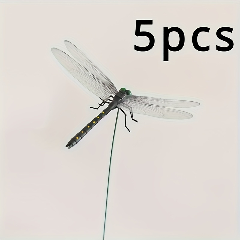 5pcs Lifelike Dragonfly Garden Stakes - Durable Plastic, Perfect For Flower Pot Decor & Fall Celebrations
