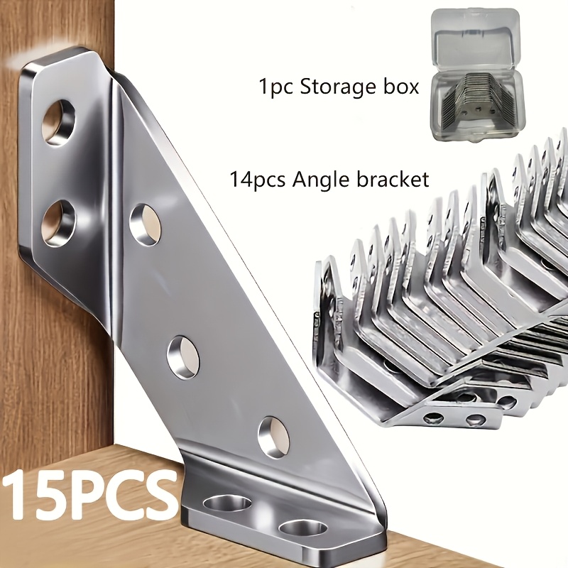 TEMU 15pcs Heavy Duty Angle Brackets Set, , Universal Triangle Support L-shaped Brackets, Suitable For Wooden Furniture, Shelves, Drawers, Cabinets,