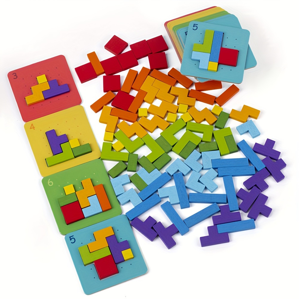 

Colorful Wooden Building Blocks: Interactive Family Board Game For Early Learning, Logic Enhancement & Geometry Skills
