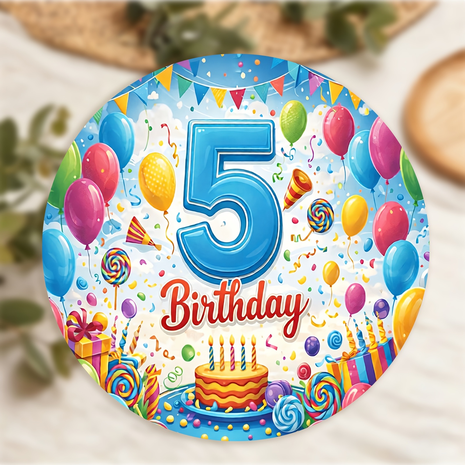 2d flat 48pcs round stickers festive 5th birthday celebration decorative   design for party favors and gift wrapping tags gift for birthday supplies