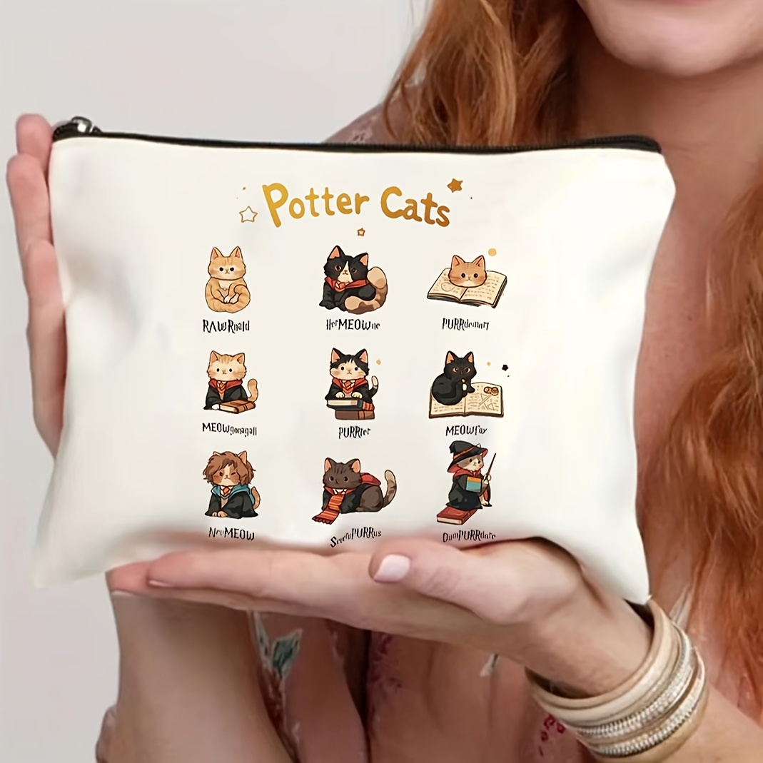 

Trousse de toilette en toile Potter Cats - Style décontracté, légère, pliable avec fermeture à glissière, nettoyage facile avec lingettes humides, cadeau idéal pour et les enseignants.