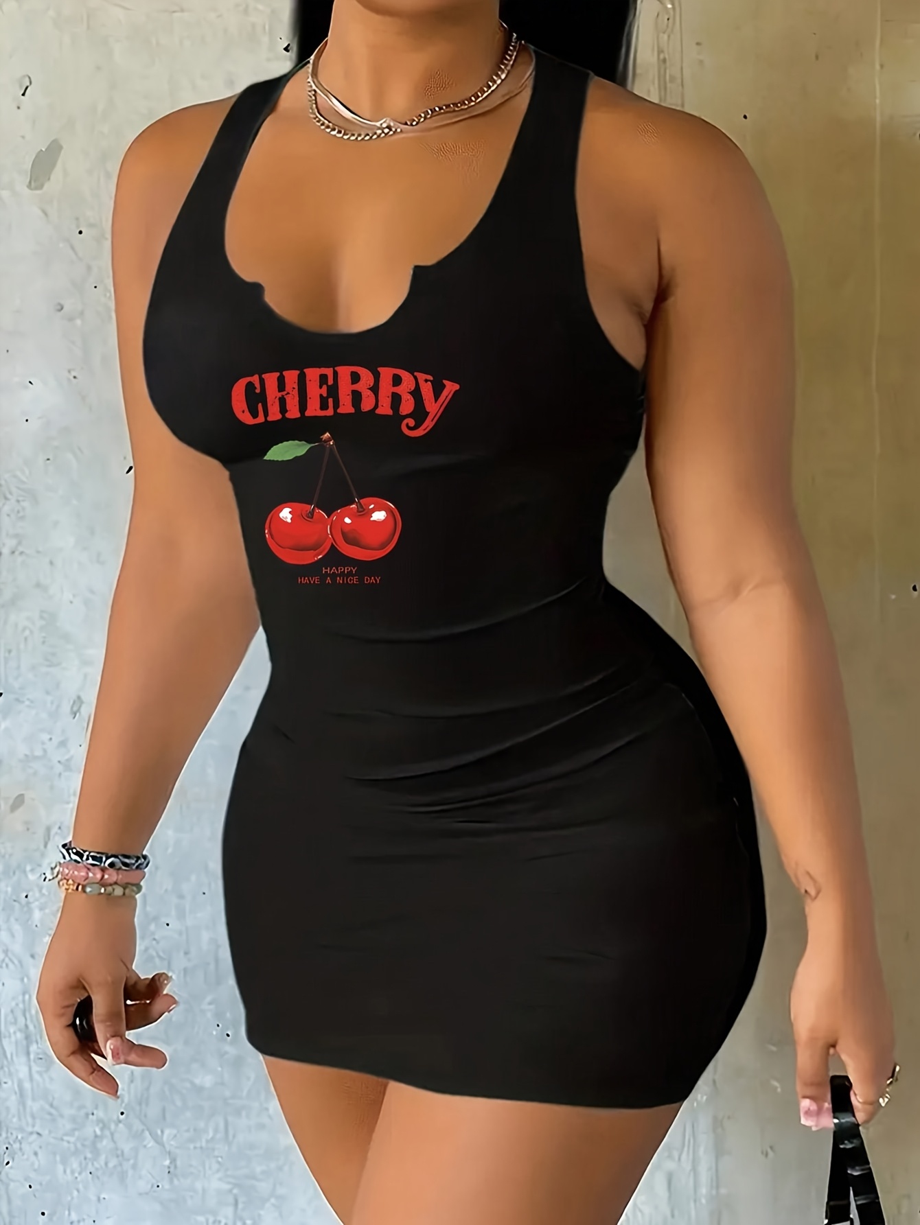 cherry print notched collar tank top dress spring summer - Temu Cyprus