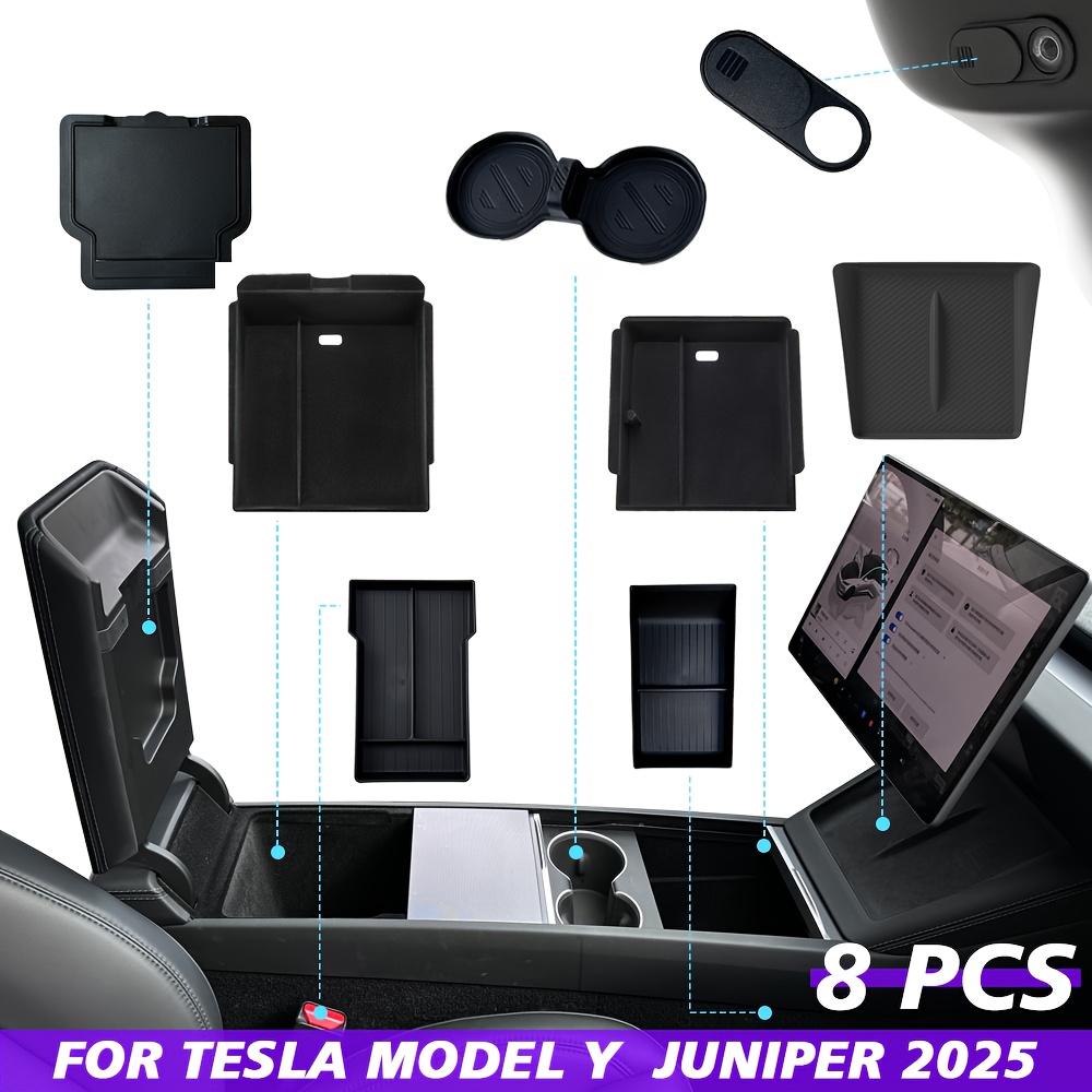 TEMU Console Armrest Box Storage Box Set Suitable For New For Launch (2025 Model) 8pcs Set: Includes 1 Front Storage Box (flocked Version), 1 Rear