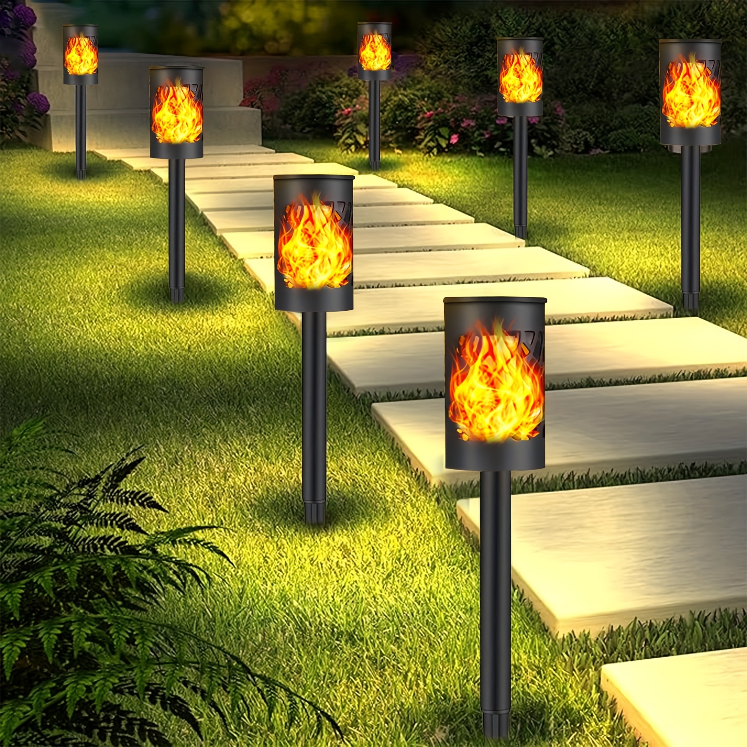 Solari Fiamma Luci, Luci Giardino Solari 4 Pezzi Torce Da Giardino - Foto 5