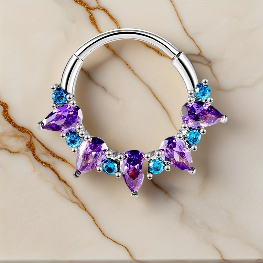 E-shop 1 Stück Edelstahl Hypoallergen Amethyst Herz Nasenring Nahtloser Ring Eingefasst mit 5A Synthetischem Cubic Zirconia Minimalistische Mode