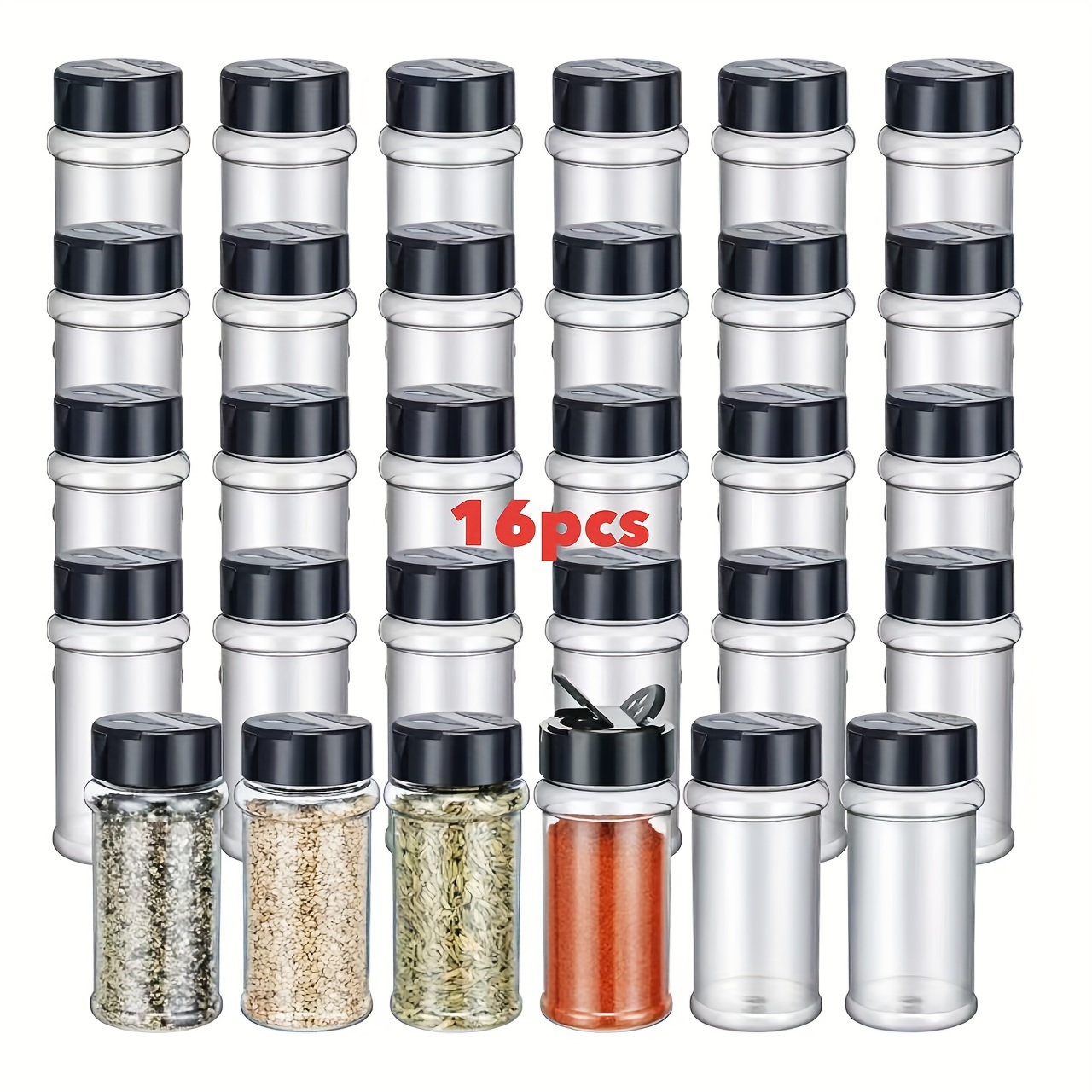 Image of 6pcs/16pcs 5oz (150ml) Durable Pet Plastic Spice Jars With Lids - Sealed, Leak-proof Seasoning Containers, Suitable For Kitchen And Outdoor Barbecues