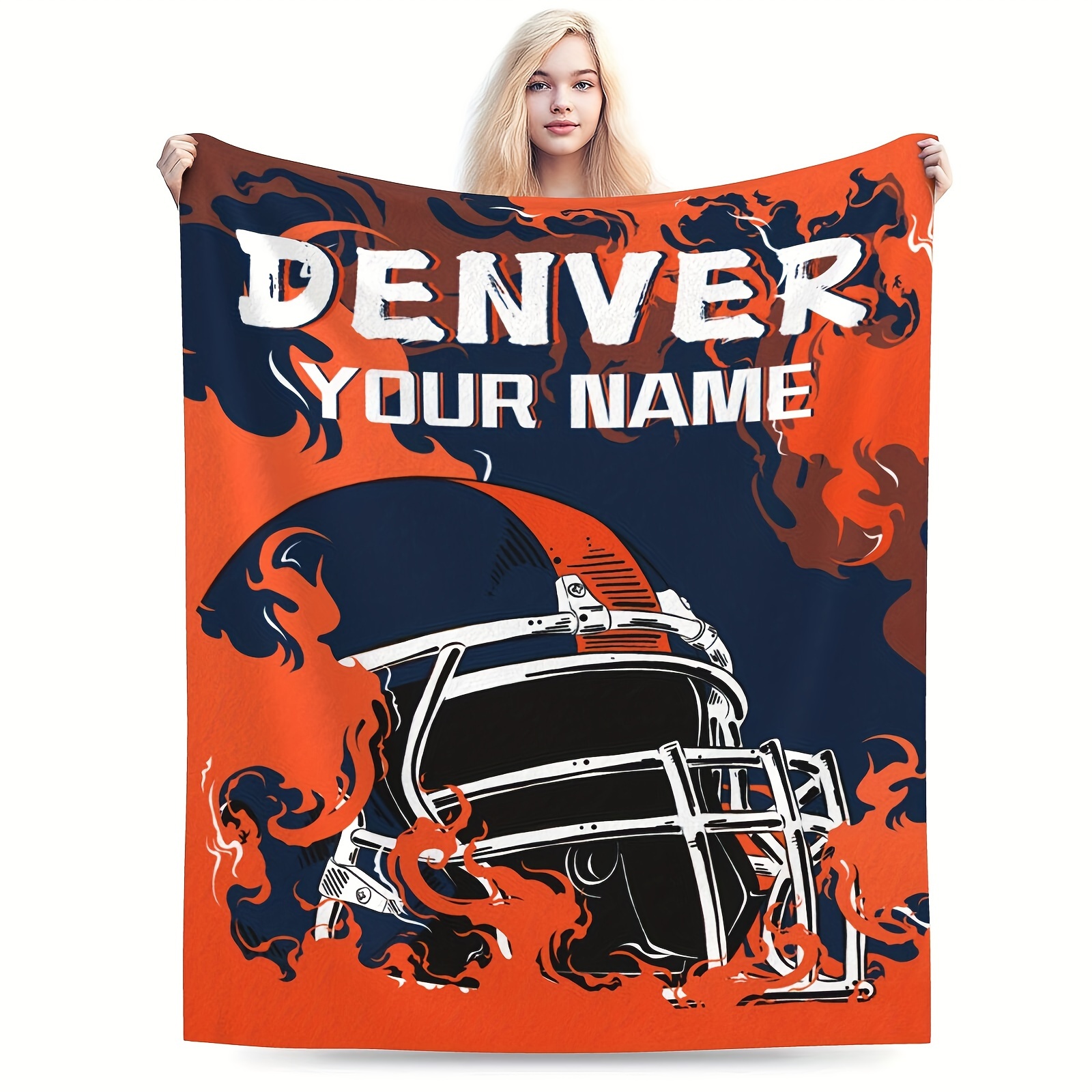 

Customizable Denver Football Fleece Blanket - Personalized Name Football-themed Soft Polyester Throw, Rectangle Woven Flannel Blanket, Ideal Gift For Sports Fans, Cozy For Couch & Bed Decor