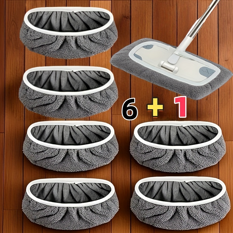 7pcs Set: 1 Stainless Steel Mop + 6 Gray High-Quality Durable Polyester Cloth Reusable Cleaning Pads, Super Absorbent, Washable And Easy to  , an Essential Cleaning Tool for   Dry And Wet  