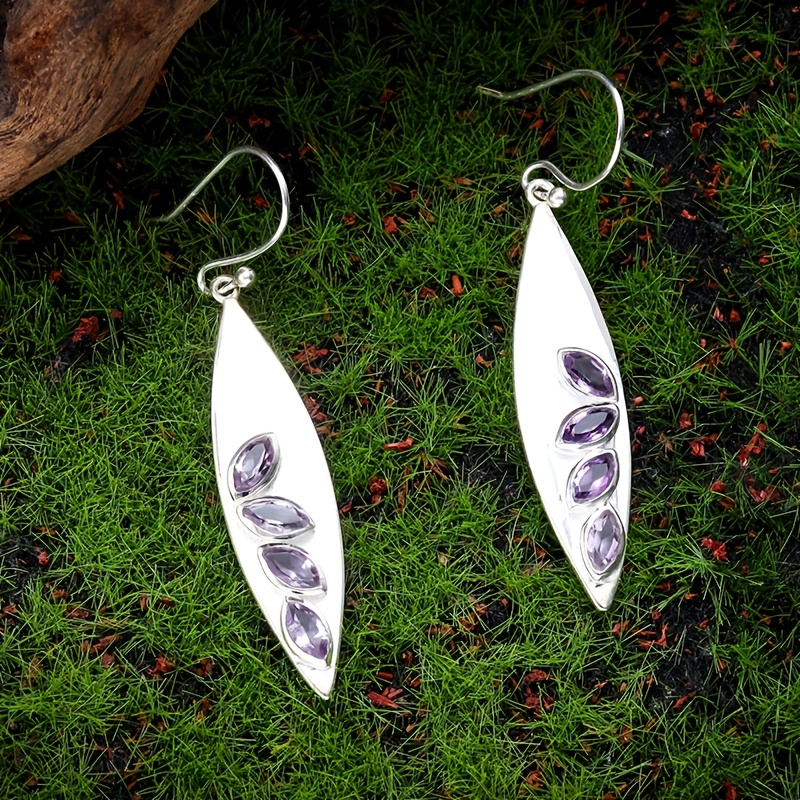 Luxury Women's Retro Leaf Shaped Amethyst Pendant Earrings