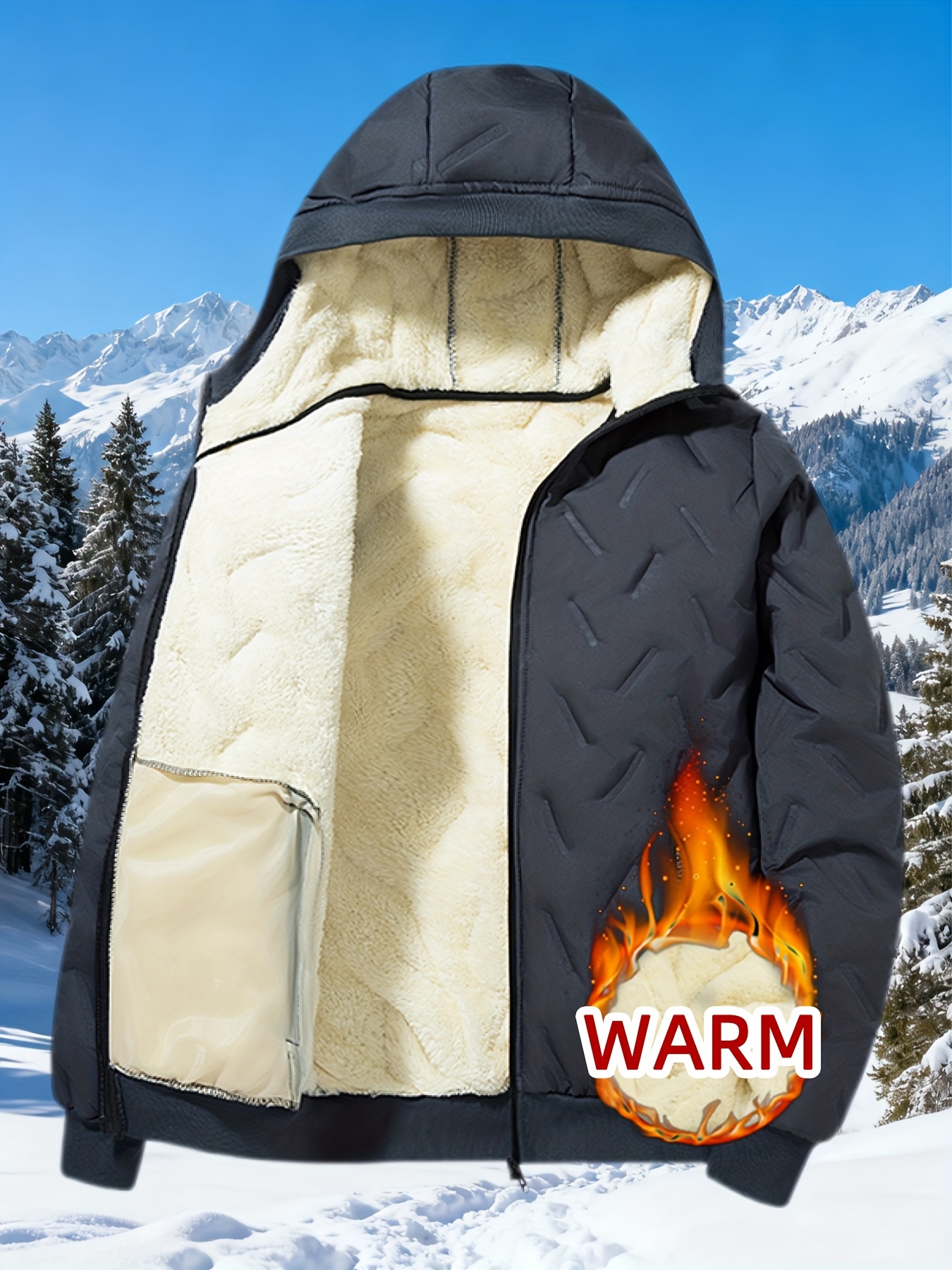 Heren Winter Warme Casual Fashion Jas | Met Capuchon, Niet-Rekbaar, Effen Kleur met Zakken, Losse Pasvorm, Gevuld met Vezel