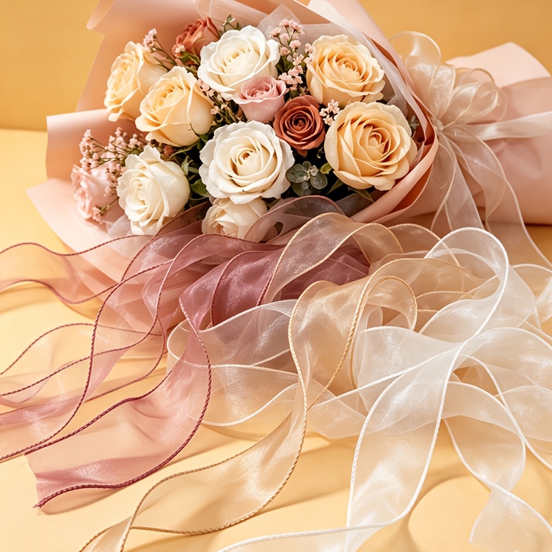 TEMU Set de 3 piezas de total de 450CM/177.17 pulgadas, cinta de organza con volantes multicolor, ideal para envolver regalos de Navidad, decoración