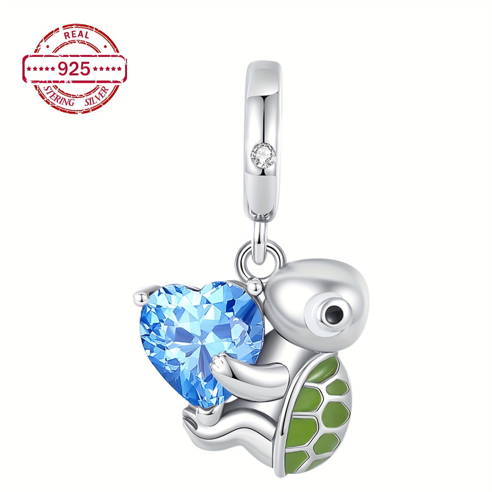 

S925 Sterling Silver Sea Turtle Blue Heart Dangle Charm Pendant Fit Women European Moment Bracelet & Necklace Luxury Gift Diy Jewelry Making