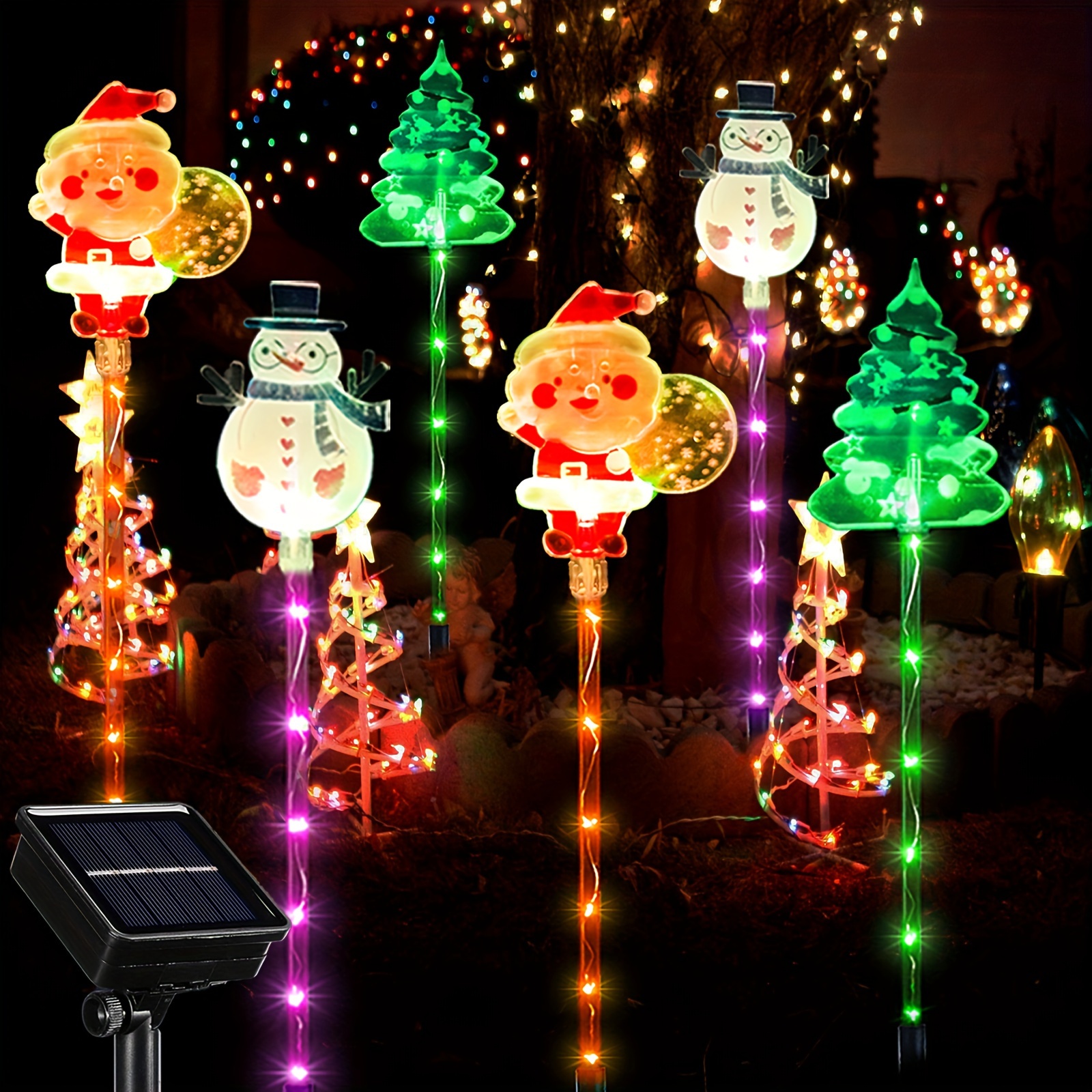 

6pcs Solar Christmas Yard Lights - Santa, Snowman & | Waterproof Outdoor Garden Decor With 8 Lighting