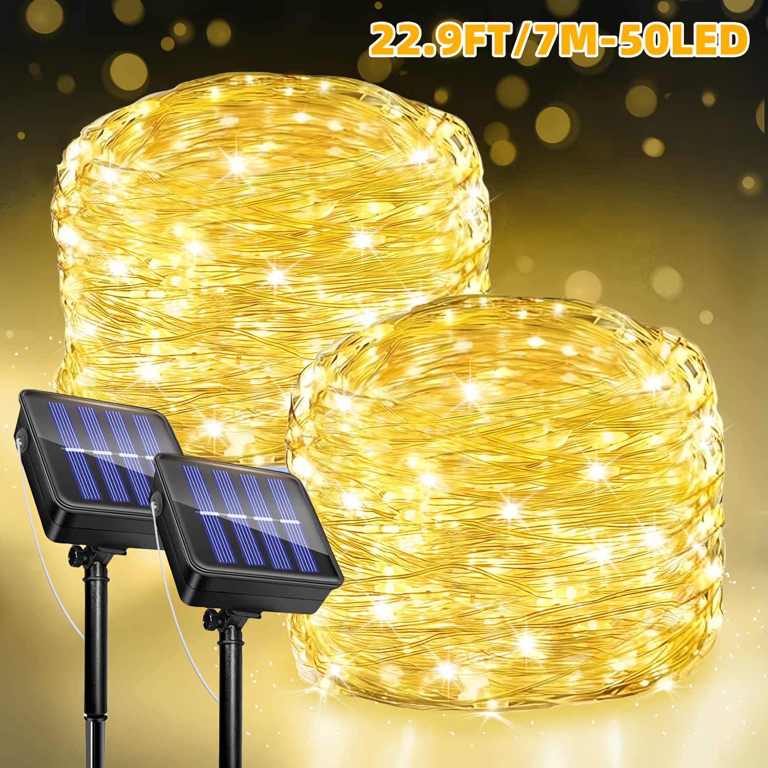 Image of 2 Pack Outdoor Solar String Lights - 300/100/50 Led Flashing Fairy Lights With 8 Lighting & Diy Shape Design, Garden Decor Lights For Yard, Tree, Wedding, Party & Christmas Ipx4