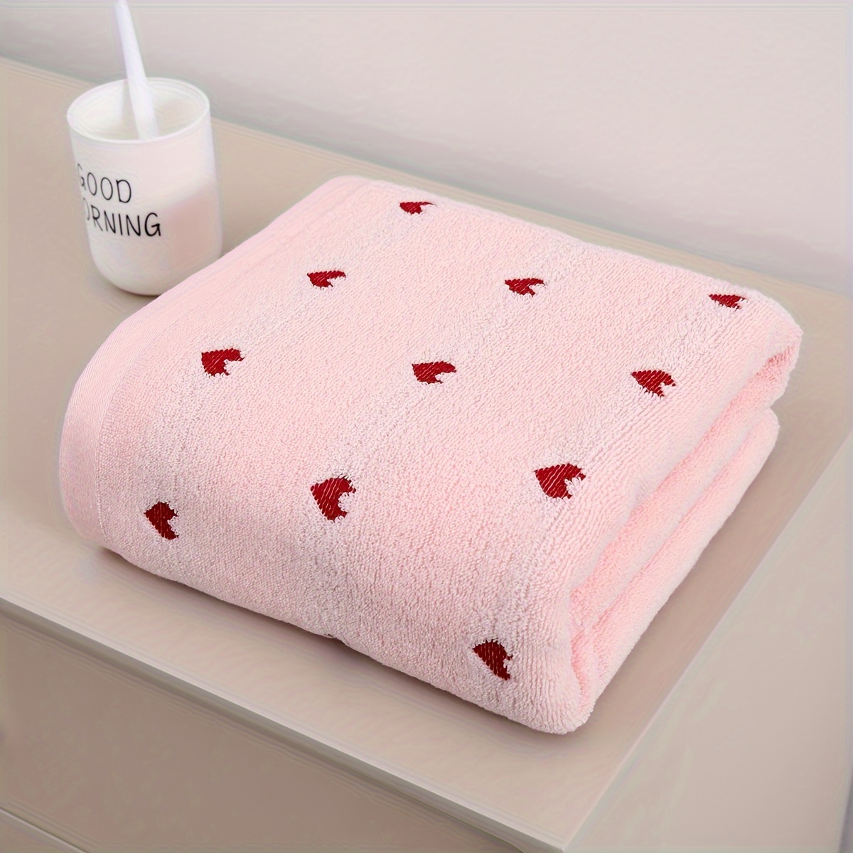1pc Bath Towel Pure Thickened Absorbent Heart-shaped Home -friendly Non-shedding Shower Towel Bathroom Supplies