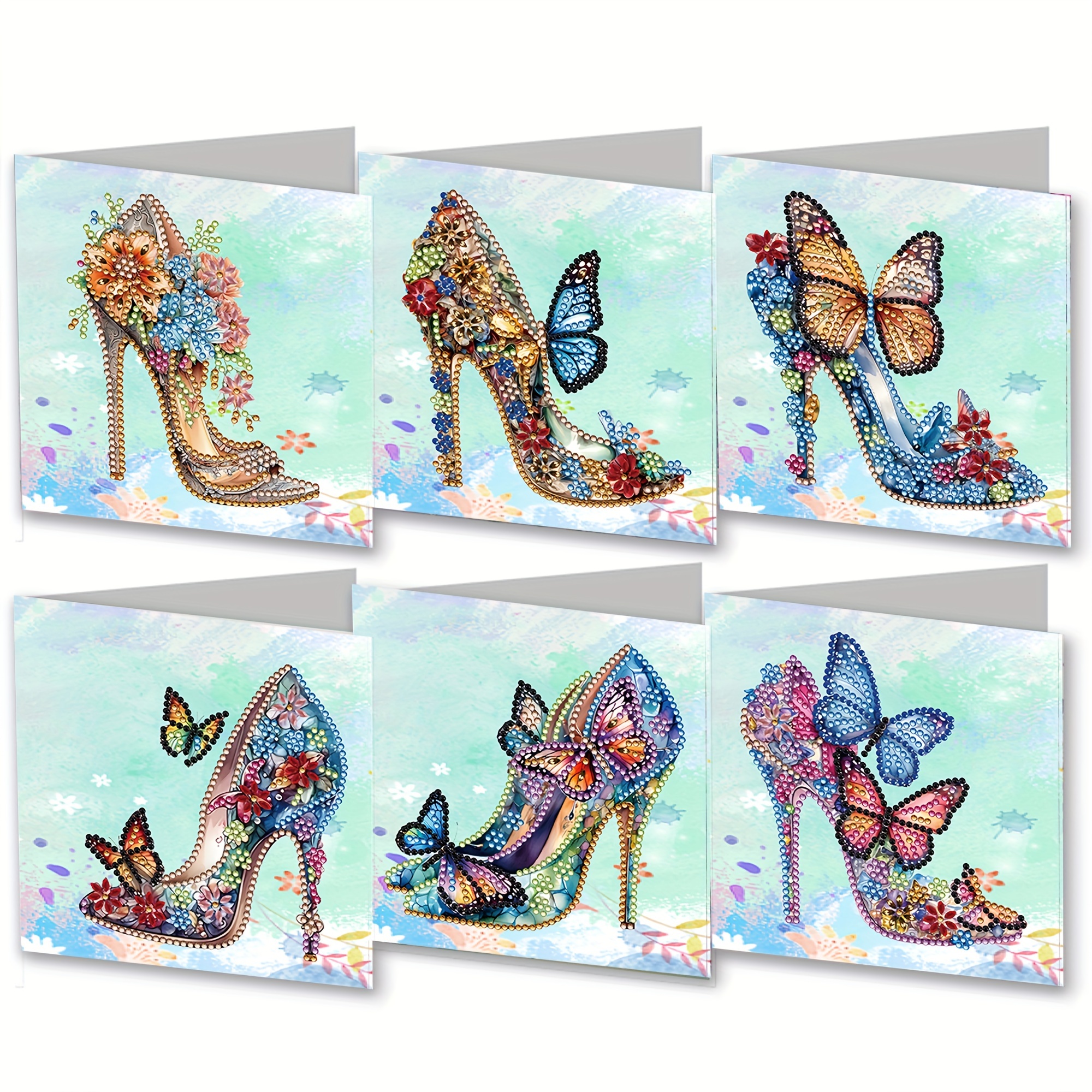 

Diamond Painting Kit Greeting Cards 6-pack, High Heel & Butterfly Floral Designs, Handmade Craft Birthday Cards, Universal Paper Greeting Cards For Friends & Family, Charming Diy Expressive Wishes